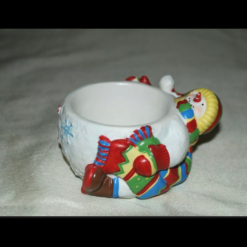 NIB. Peppermint Pals Snowman Votive Candle Holder